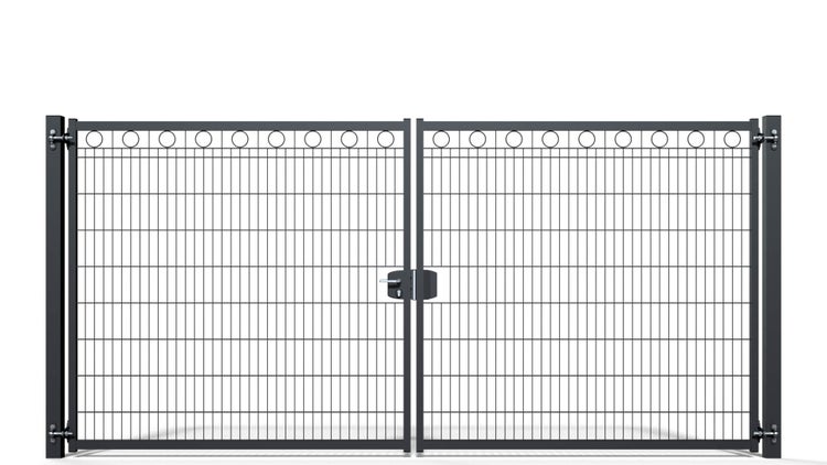 Gartentor ZAUNGURU BASIC-Line Berlin Kreis aus Metall, Höhe: 183cm, Breite: 401cm, 2-flügelig inkl. Pfosten, Schloss und Zubehör, Feuerverzinkt und in RAL 7016 Anthrazitgrau pulverbeschichtet