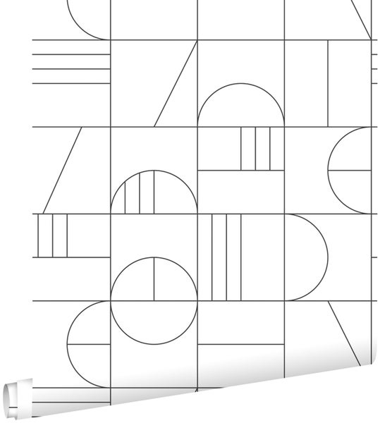 ESTAhome Tapete Art Decó Muster Weiß und Schwarz - 53 cm x 10.05 m - 139142