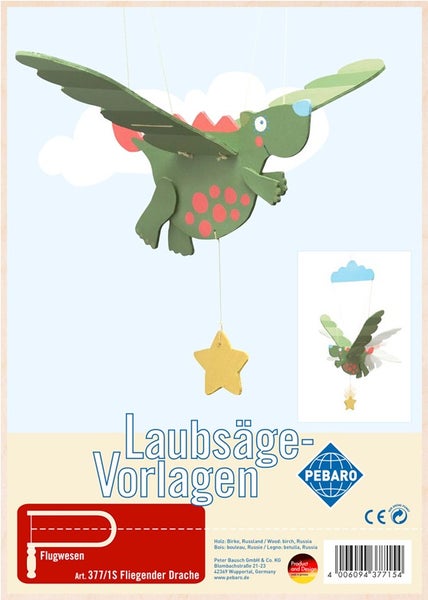 PEBARO 377/1S - Laubsägevorlage Mobile Fliegender Drache, 2 Platten, Größe DIN A4