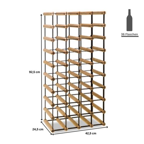 PROREGAL Modulares Weinregal Vinotega Mod Metal HxBxT 92,5 x 42,5 x 24,5 cm 4 x 9 Flaschen Massives Kiefernholz Braun Geölt