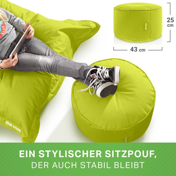 Green Bean Sitzsack-Hocker 45x25cm mit EPS-Perlen Füllung - Fußhocker Fußkissen Sitz-Pouf für Sitzsäcke - Bodenkissen für Kinder und Erwachsene - Fußablage Sitzkissen Sitzhocker Hellgrün
