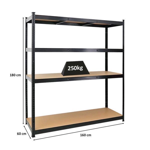 PROREGAL Schwerlastregal Taurus XL mit TÜV/GS Zertifizierung HxBxT 180 x 160 x 60 cm Fachlast 250 kg Schwarz