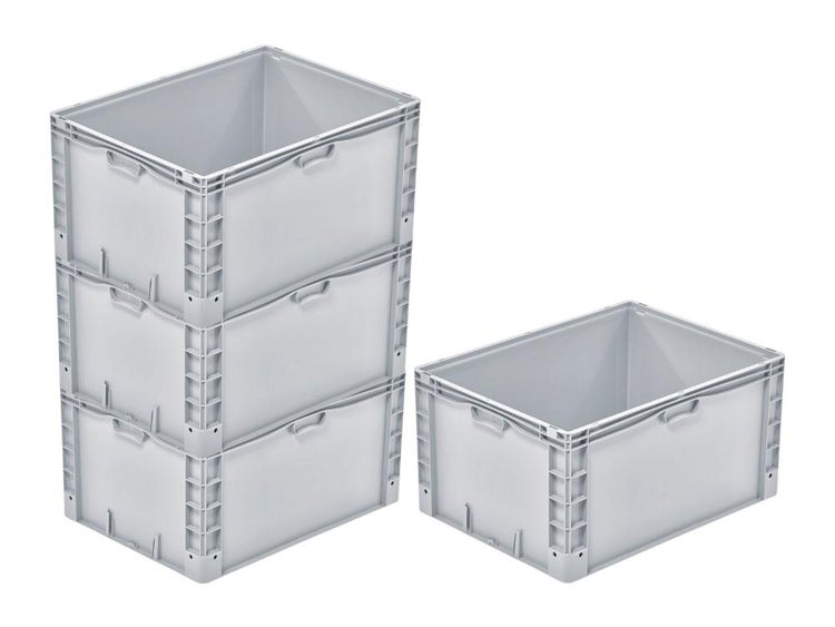PROREGAL SparSet 4x Euro-Norm Großbehälter HxBxT 42 x 60 x 80 cm 168 Liter Verstärkter Boden Grau Eurobehälter Transportbox
