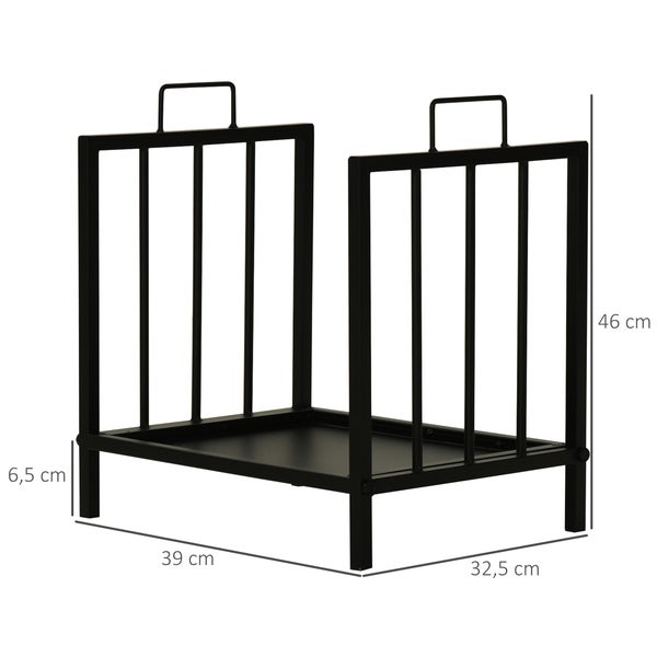 Outsunny Kaminholzregal, mit zwei Griffen Kaminbesteck, 50 kg belastbar, 39 x 32,5 x 46 cm, Metall, Schwarz