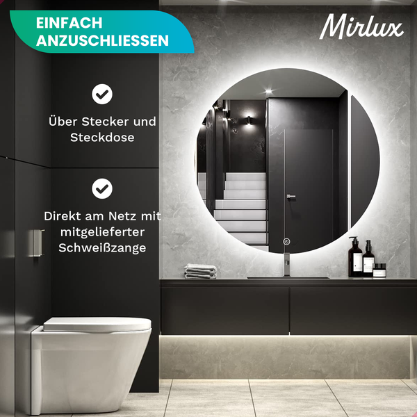Mirlux Badezimmerspiegel mit Beleuchtung & Heizung, Wandspiegel rund Anti Kondensations 60CM