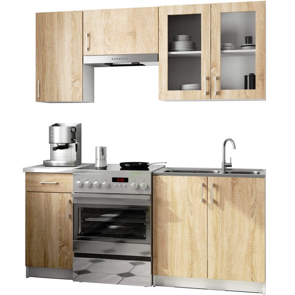 Komplette Küchenzeile mit Ober- und Unterschränken, Spüle und Herd