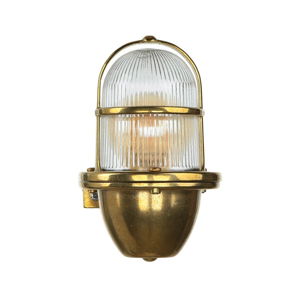 Goldene Außenwandleuchte mit geriffeltem Glas