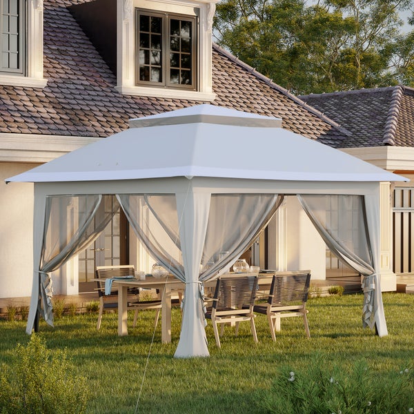 Outsunny Faltpavillon Pop-Up-Zelt Gartenpavillon inkl. Rollentasche Stahl+Oxford+Mesh Grau 3,64x3,64x2,94m