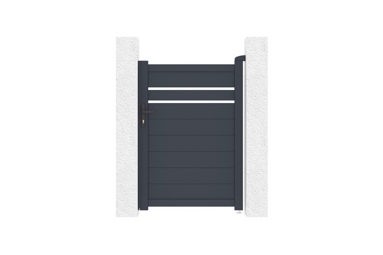 Schiebetor 5 m GIONA H.140 cm aus grauem Aluminium + Tor 1 M CIMONE H.140 cm aus