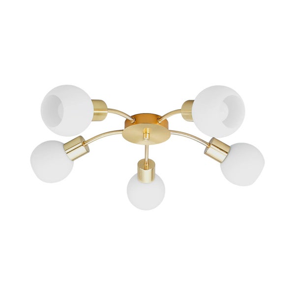 Lindby Deckenlampe Glas Metall messing, Deckenstrahler Deckenleuchte 5x E14 max. 4,5W ohne Leuchtmittel Strahler Lampe Wohnzimmer Flurlampe