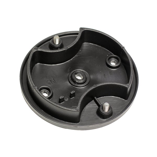 Runde, schwarze Geräteabdeckung mit Befestigungsschrauben