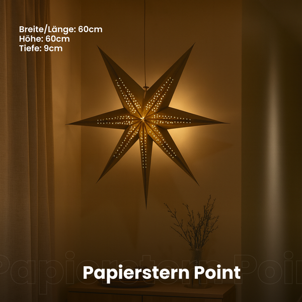 Zwei Papiersternleuchten zur Dekoration an einer Wand