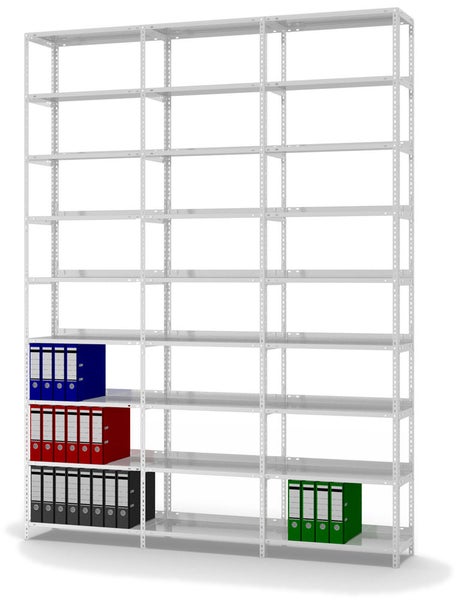 PROREGAL Aktenregal Schraubsystem Grundregal HxBxT 290 x 75 x 30 cm 9 Ebenen Fachlast 60 kg Mit Deckboden Einseitig Nutzbar Lichtgrau