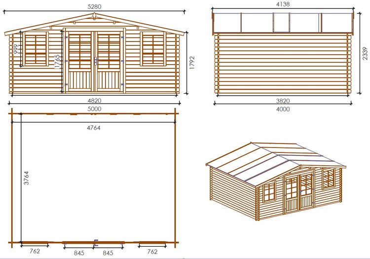 Gartenhaus, Gerätehaus 20m2 - 5x4m - 28mm - Imprägniert