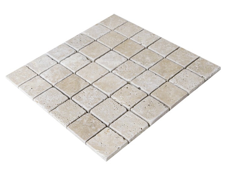 Wohnrausch Natursteinmosaik Travertin CREMA 4,8 x 4,8 cm, getrommelt, beige