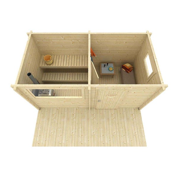 FinnTherm Saunahaus Siljan Gartensauna 2 Sitzbänke aus Holz, Sauna mit 44 mm Wandstärke, Außensauna mit Montagematerial
