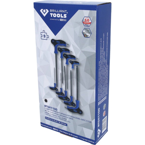 BRILLIANT TOOLS T-Griff-Kugelkopf-Innensechskant-Winkelstiftschlüssel-Satz 9tlg. - BT041100