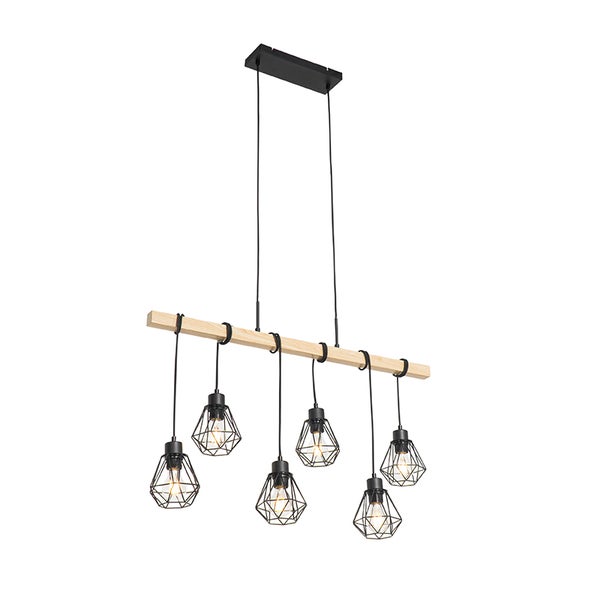 Qazqa Stronk Tischlampe – Landhaus-Design, Schwarz/holz, E27, Dimmbar, 55,4 Cm Hoch