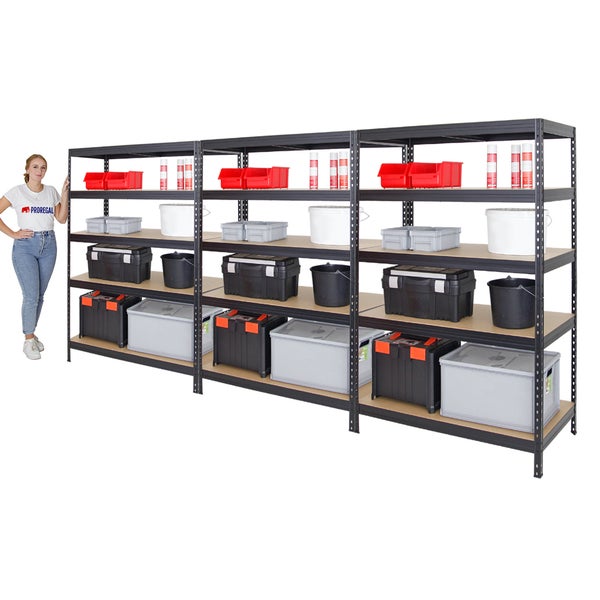 PROREGAL Mega Deal 3x Schwerlastregal Rivet HxBxT 180 x 120 x 60 cm Fachlast 250 kg Schwarz
