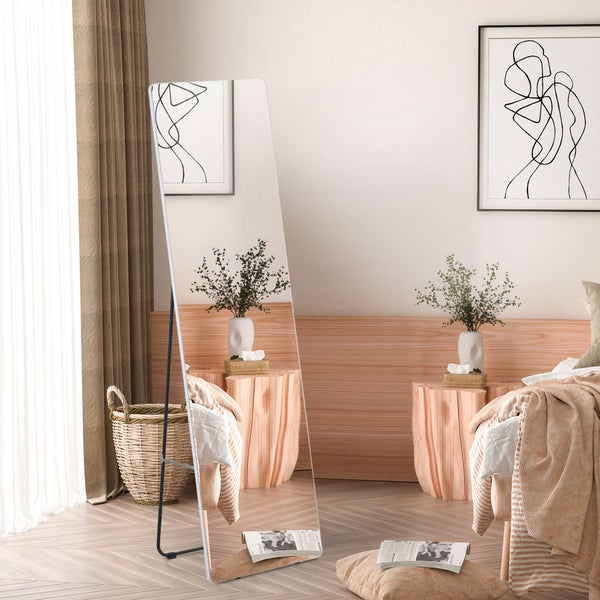 HOMCOM Standspiegel, mit Ständer, Garderobenspiegel, Ankleidespiegel für Schlafzimmer, Wohnzimmer, 45 x 160 cm, Aluminium, Silber
