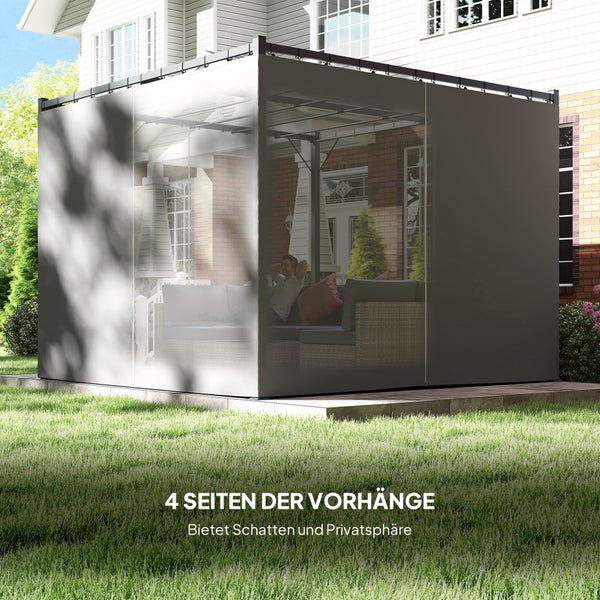 Gartenpavillon mit vier Seitenvorhängen für Schatten und Privatsphäre im Außenbereich.