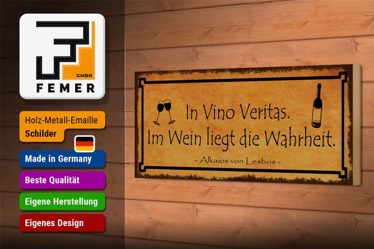 Holzschild Spruch 27x10cm in Vino Veritas im Wein Wahrheit