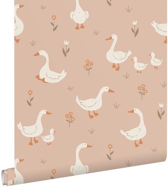 Tapete mit Gänse- und Blumenmuster