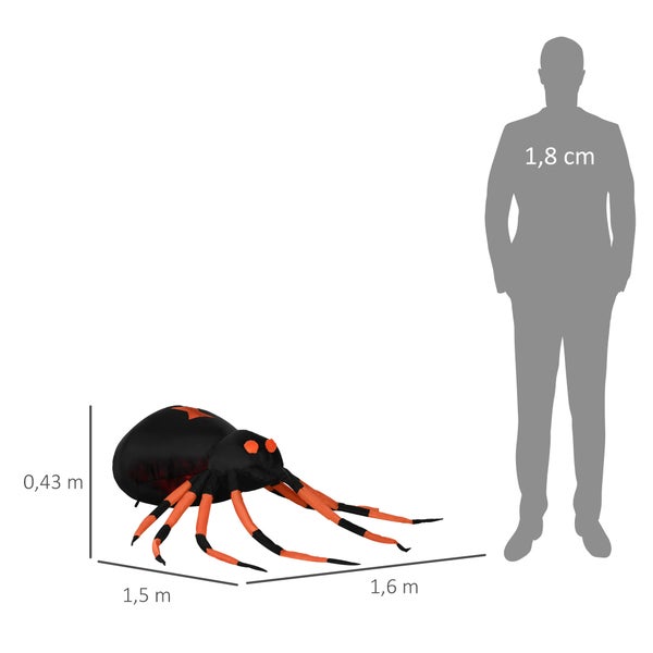 Outsunny 43 cm Aufblasbare Halloweendeko Große Spinne mit LED-Beleuchtung Halloween-Dekoration Horror inkl. Gebläse Halloween Deko Wasserdicht Indoor Outdoor IP44 Polyester