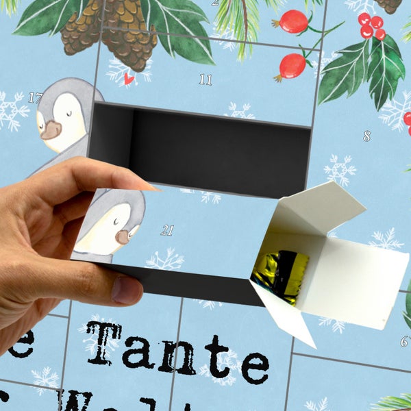 Mr. & Mrs. Panda Befüllbarer Adventskalender Pinguin Beste Tante der Welt - Blau Pastell