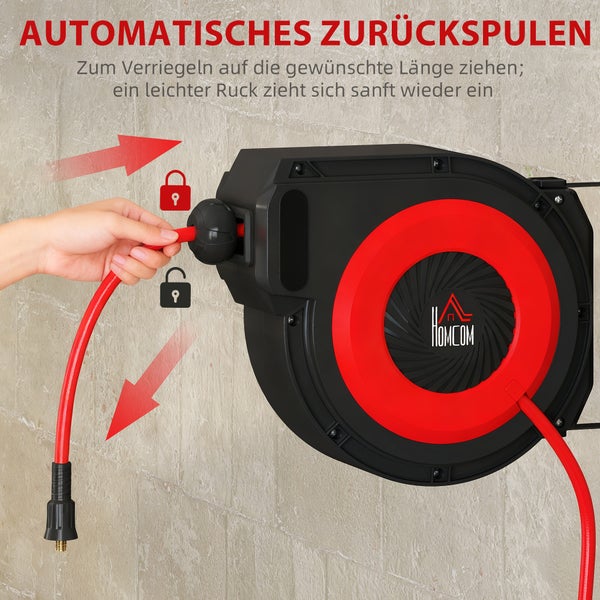 Homcom 16.5 meter Luftschlauch auf einer Rolle mit Wandhalterung