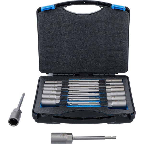 BGS Steckschlüssel-Einsatz-Satz Sechskant extra lang Antrieb Außensechskant 6,3 mm (1/4) für Bohrmaschinen SW 5,5 - 19 mm 15tlg. - 70147