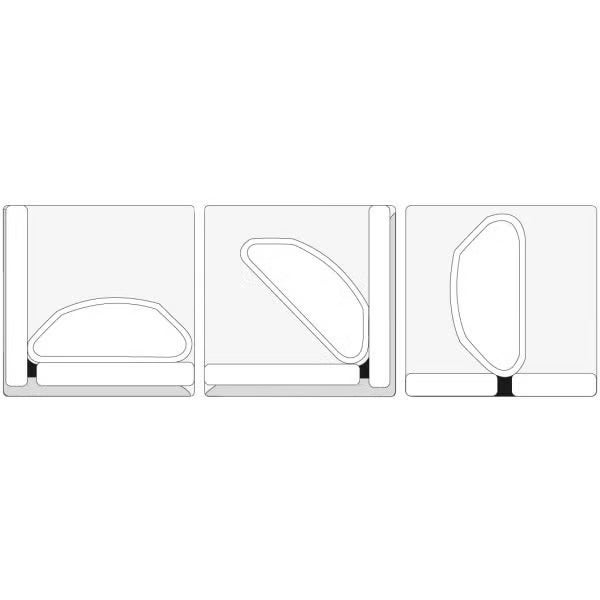 Technische Zeichnung einer modularen Sitzecke mit verschiedenen Konfigurationsmöglichkeiten für Polstermöbel.