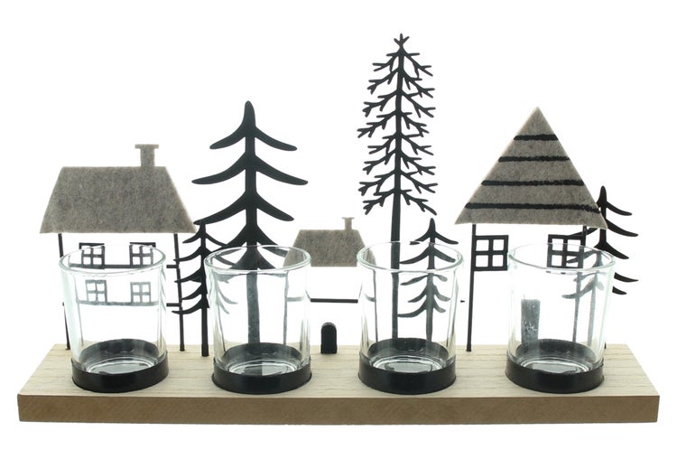 Teelichthalter mit Haus- und Baumdesign