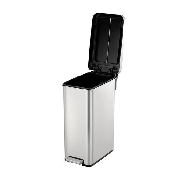 PROREGAL Modern Designter Treteimer Aus Gebürstetem Edelstahl 45 Liter 65 x 28 x 49,5 cm Kunststoff Inneneimer Silbe Deckel Schwarz