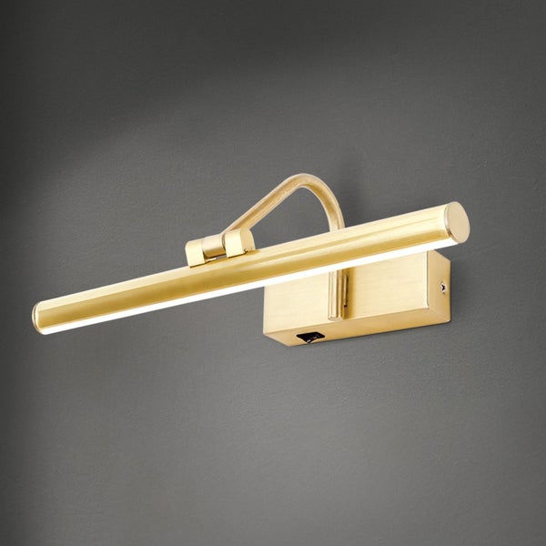 Moderne LED Bilderleuchte aus Metall in Messingoptik zur Wandmontage mit integriertem Schalter
