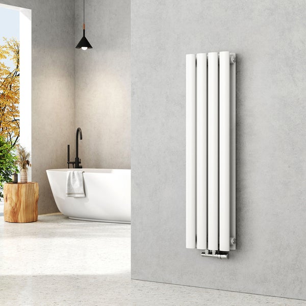 EMKE Heizkörper 1600×240 mm, Vertikal, Doppelrohr-Ovalprofil, Weiß glänzend, 623 W, Warmwasser, Mittelanschluss, für Badezimmer
