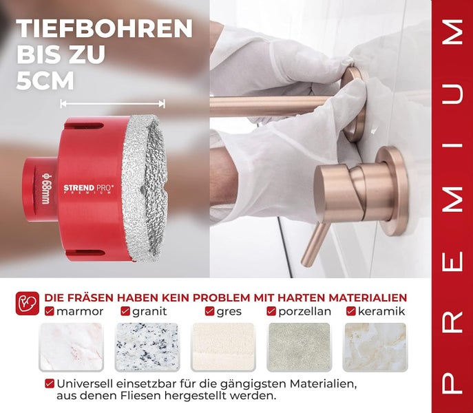 PROREGAL Diamant Bohrkronenaufsatz Premium Crystal 68 mm für Fliesen Glas Feinsteinzeug Keramik Granit Steinfliesen Winkelschleifer Flex M14