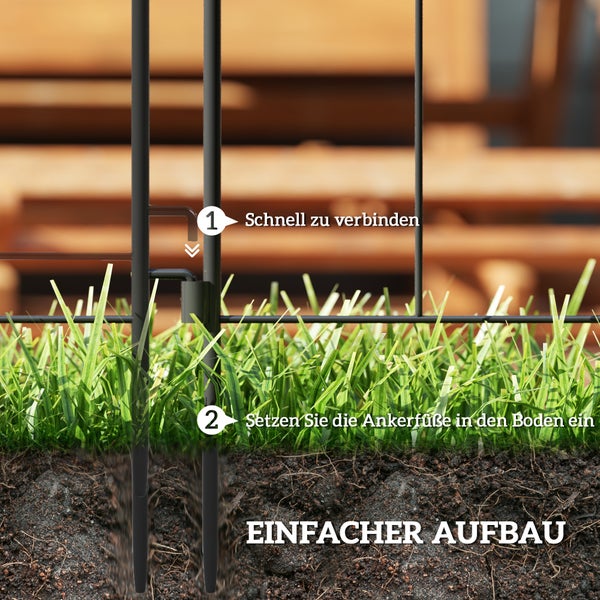 Outsunny Gartenzaun Zaun Stahl 300 cm x 70 cm hoch Dekorativer Gitterzaun Set Zaunelemente Hundezaun Oberbogen Zaun für Hunde Landschaftszaun für Garten Blumenbeete Tierbarriere Außenbereich Schwarz