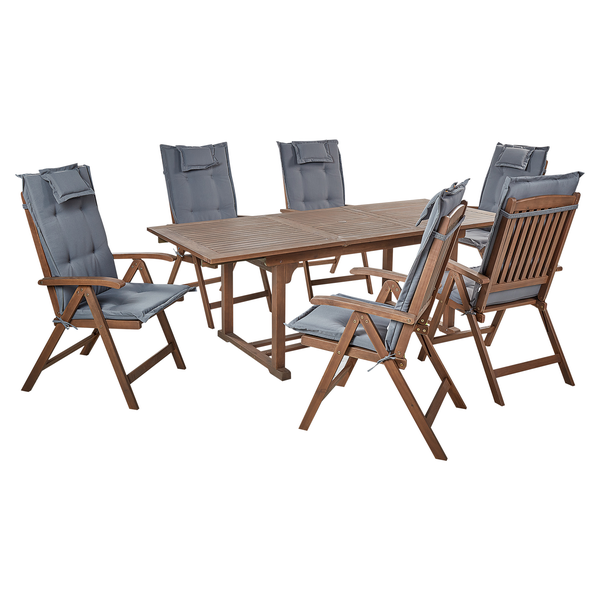 Gartenmöbel Set 6-Sitzer AMANTEA inkl. Kissen Akazienholz Grau