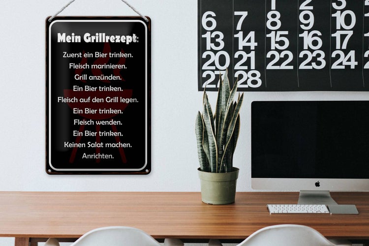Blechschild Spruch 20x30cm Mein Grillrezept zuerst ein Bier