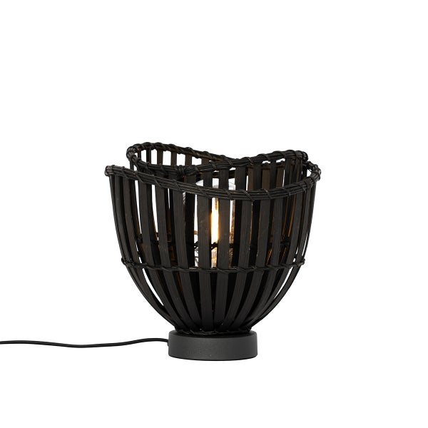 Dekorative Tischleuchte aus Bambus mit geflochtenem Lampenschirm