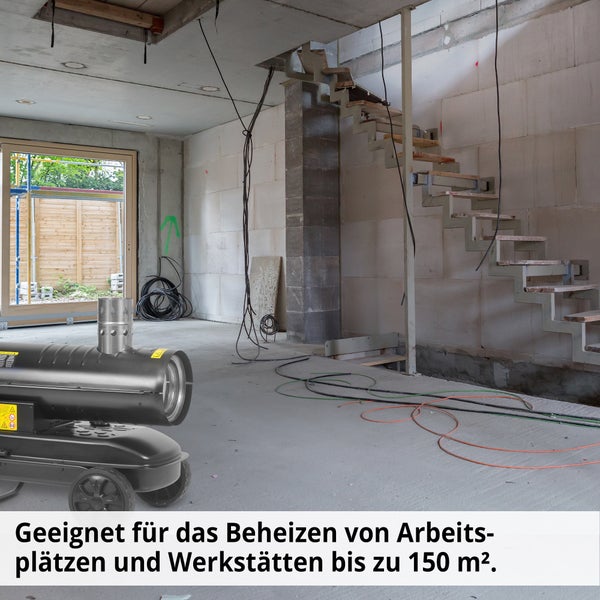 Baustelle mit Heizgerät für Arbeitsplätze und Werkstätten bis zu 150 Quadratmeter