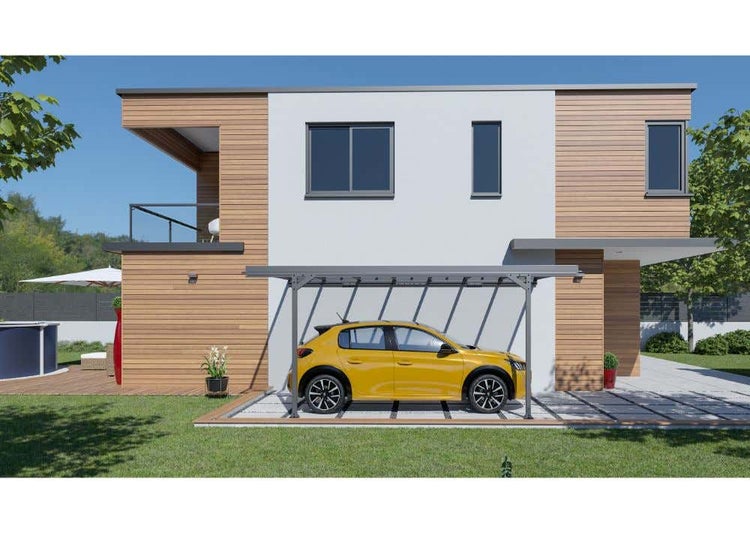 Terrando Anlehncarport Mistral Carport aus Metall in Grau, Unterstand Überdachung, Naturbelassen 3x4,9m
