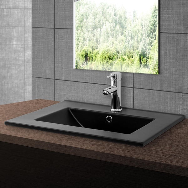 ML-Design Waschbecken aus Keramik in Schwarz matt 61,5x17,5x47 cm Eckig mit Ablaufgarnitur, Einbauwaschbecken mit Hahnloch und Überlauf, Aufsatzwaschbecken Einbauwaschtisch Waschschale Handwaschbecken
