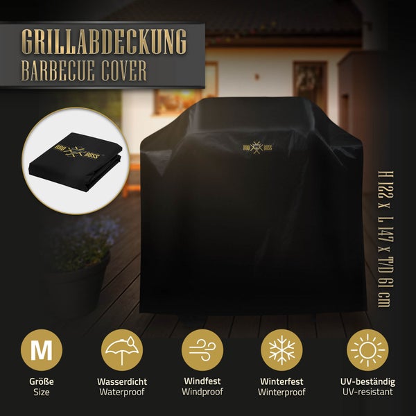 BBQ#BOSS Premium Grillabdeckung, Größe M 147x61x122 cm, aus Oxford-Stoff, Reißfest, Heavy Duty Outdoor BBQ Abdeckung, Gasgrill Abdeckhaube Wetterfest, Grill Schutzhülle Wasserdicht, Grillhaube Cover