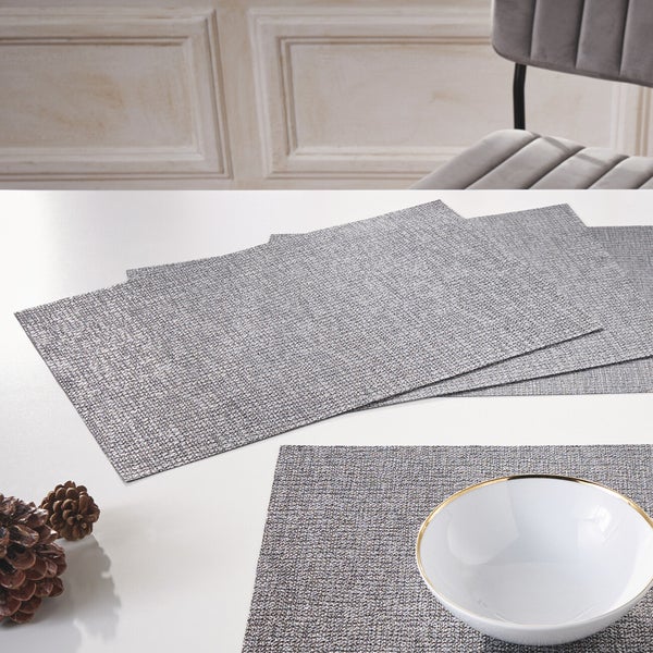 FRANK FLECHTWAREN | Platzmatte Grey, 4er Set, KUNSTSTOFF, POLYESTER, 48 x 33 cm