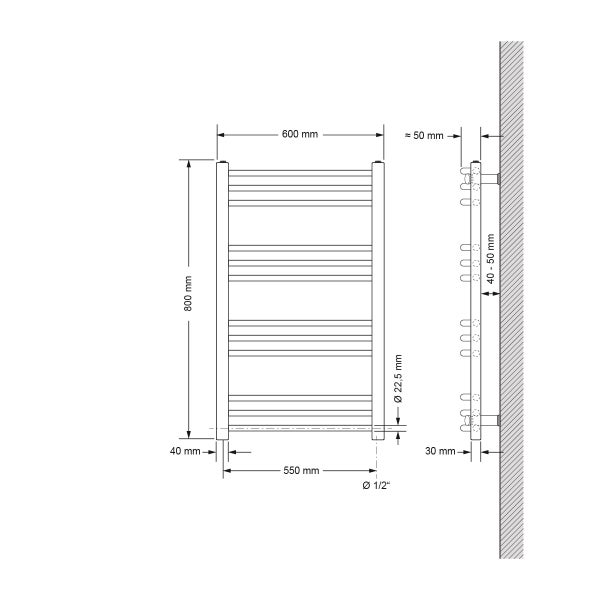 ECD Germany Badheizkörper Elektrisch mit Heizstab ECO 300W - 600 x 800 mm - Weiß - gerade mit Seitenanschluss-Heizkörper Handtuchwärmer Handtuchtrockner Handtuchheizkörper Handtuchheizung Heizung
