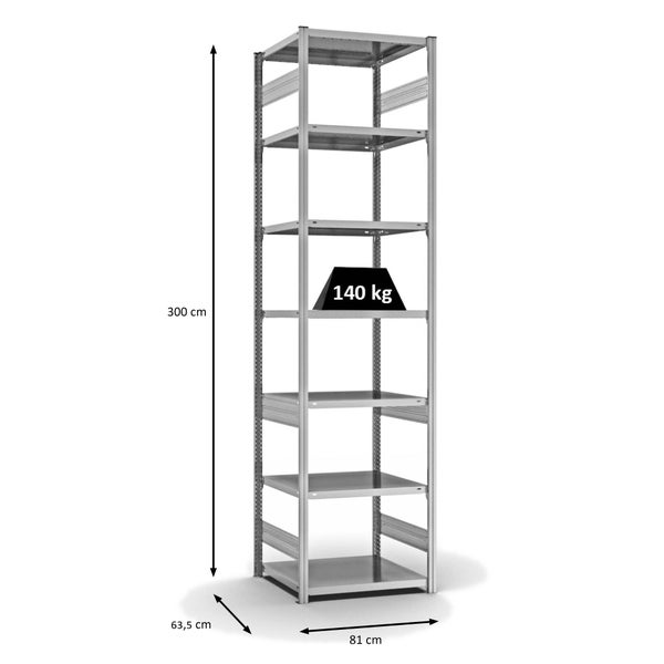 PROREGAL Fachbodenregal Stecksystem T-Profil Light-Duty Grundregal HxBxT 300 x 75 x 60 cm 7 Ebenen Fachlast 140 kg Beidseitig Nutzbar Verzinkt