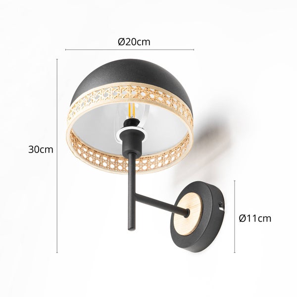 Wandleuchte, Durchmesser 20 cm, mit Rattan-Details