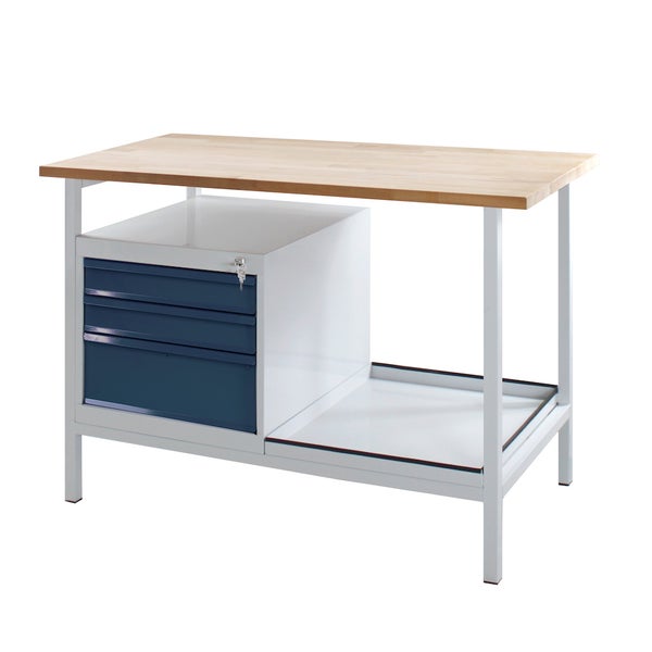 PROREGAL Werkbank Light Rhino mit Ablagefach 3 Schubladen HxBxT 82,5 x 120 x 60 cm Traglast 300 kg Lichtgrau Anthrazitgrau